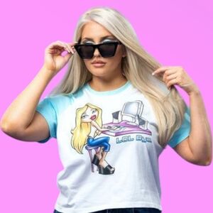 Cakeworthy x Bratz Blue White LOL Bye Ranglan Crop T-Shirt Size 4XL